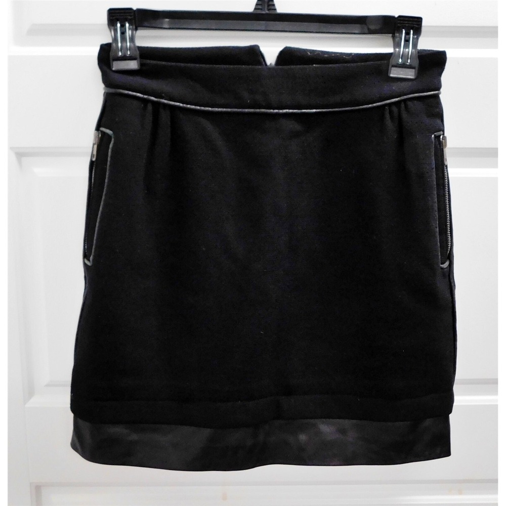 Anna Molinari‎ Italy Black Wool Leather Mini Skirt sz S